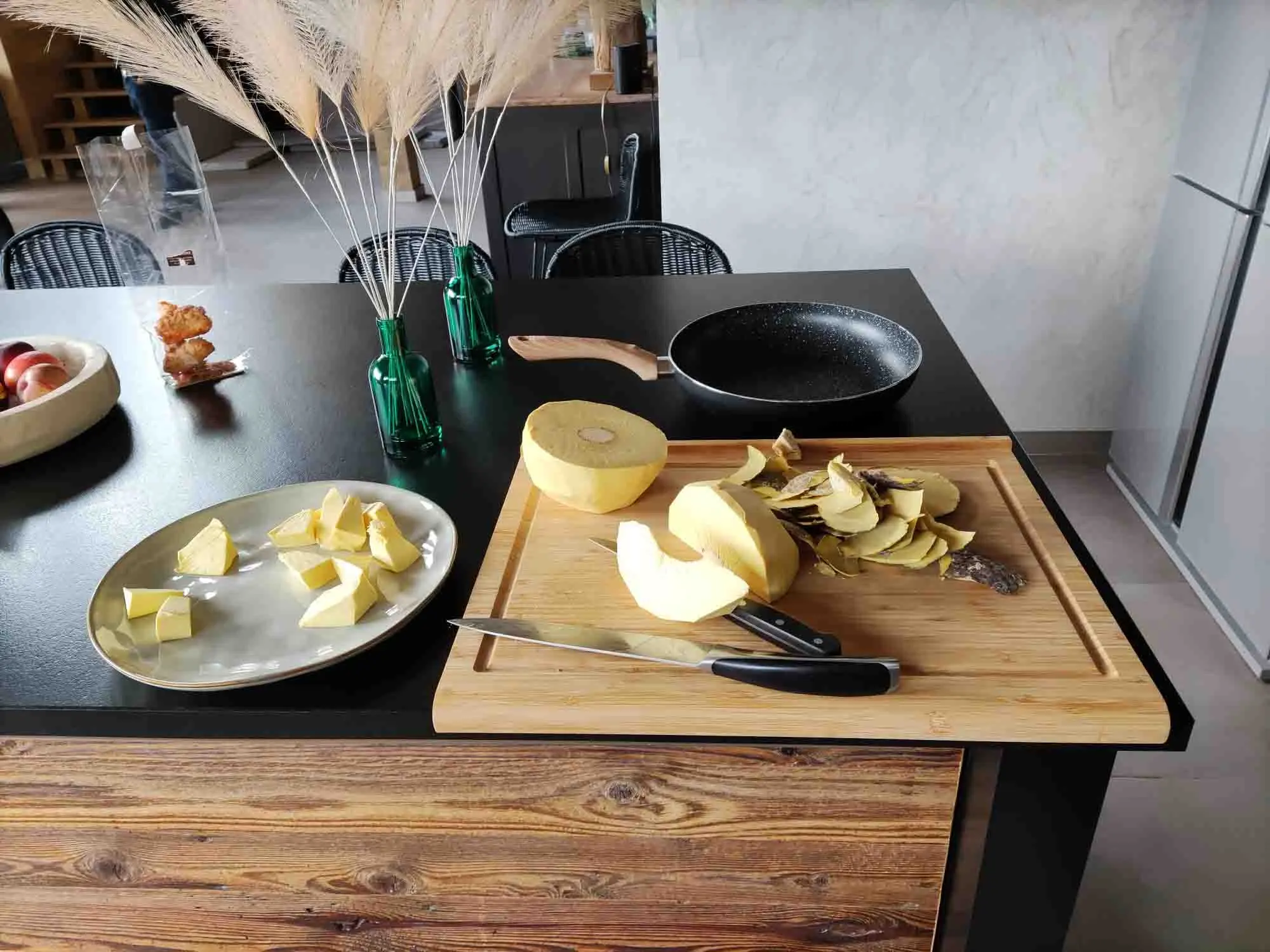The chalet kitchen worktop, a meal being prepared