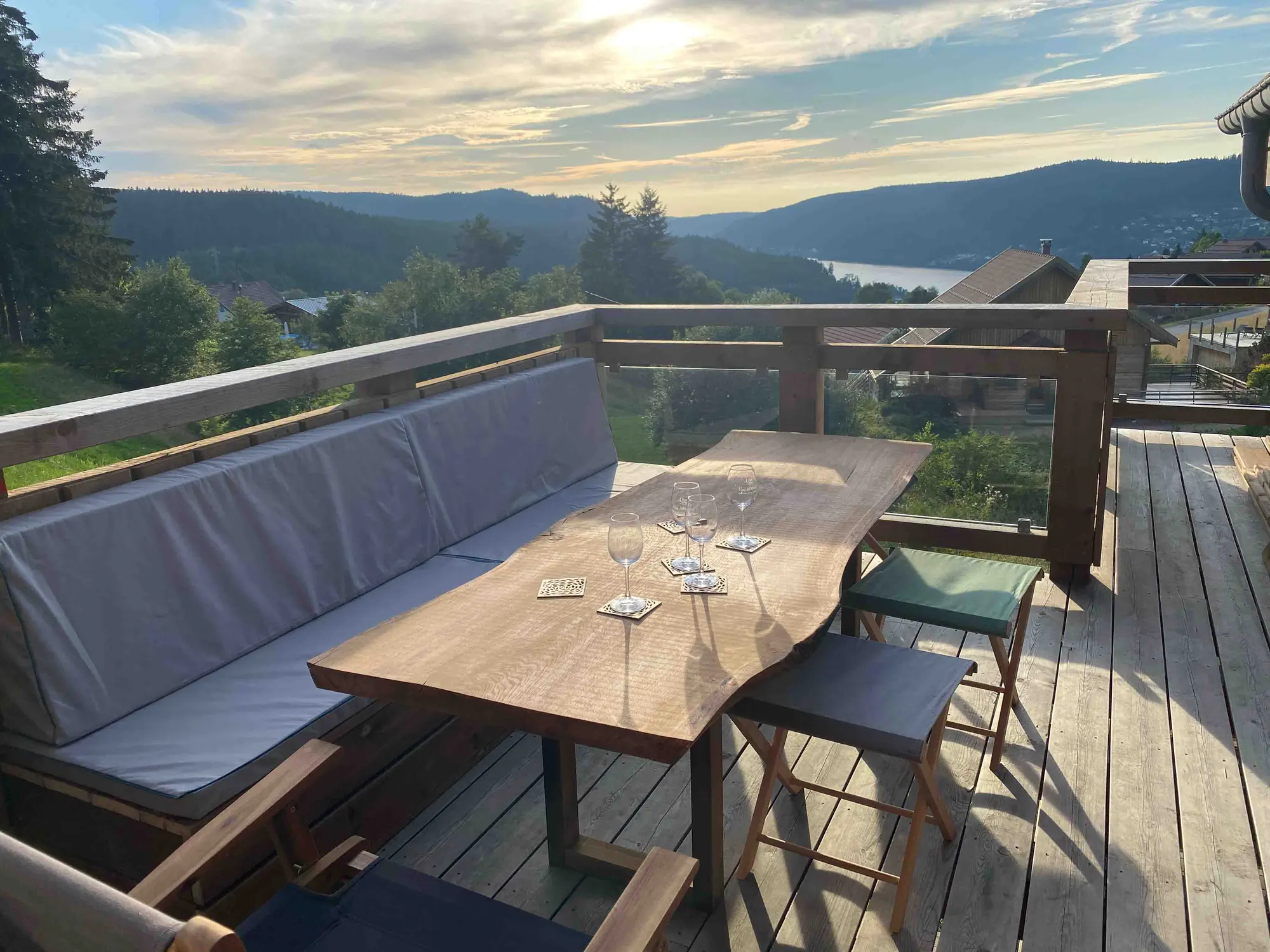 The chalet terrace with views over Lake Gérardmer and the Vosges